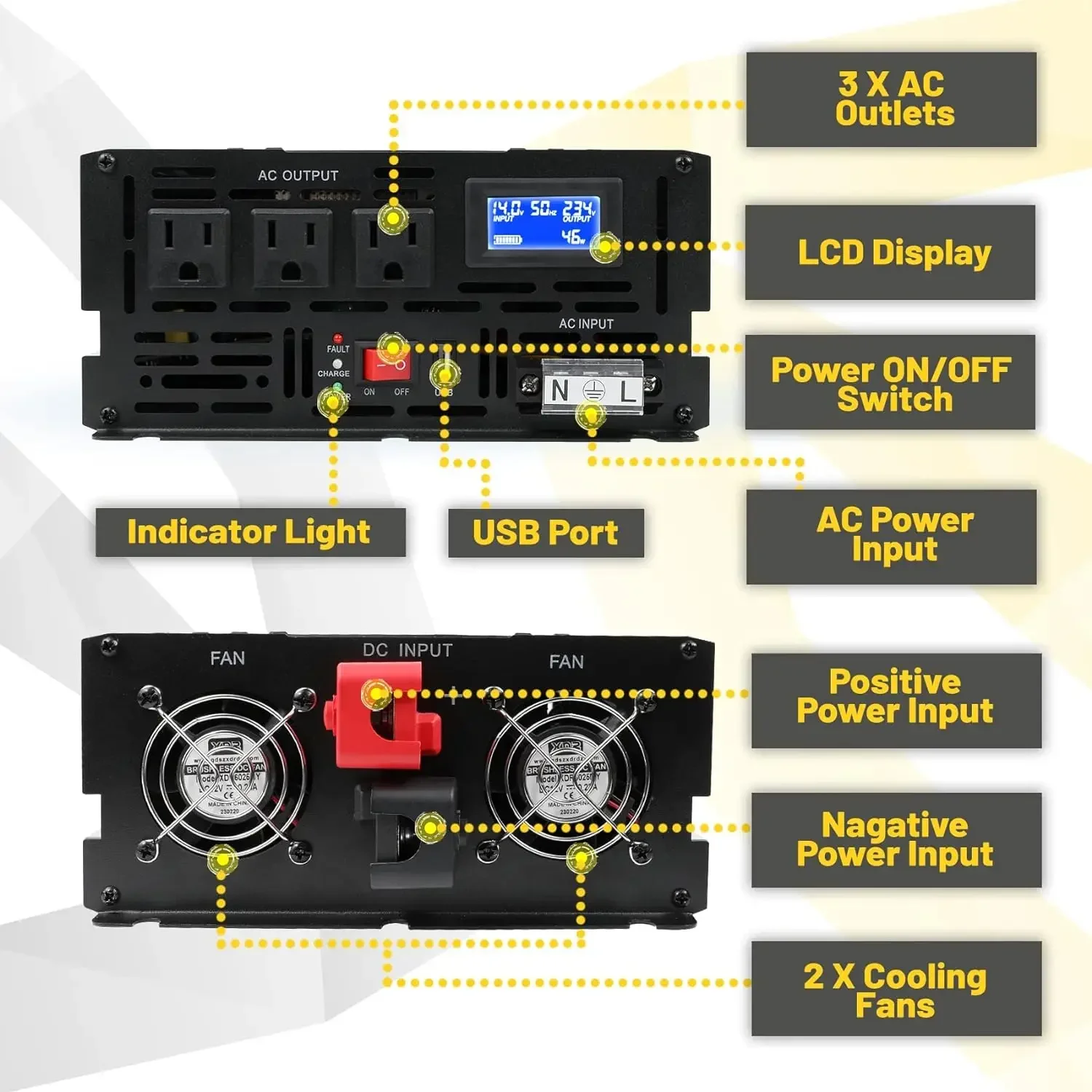 2000W Primary Sump Pump Backup System, LCD Display, Auto Switches for Continuous Sump Pump Operation, Sump Pump Backup