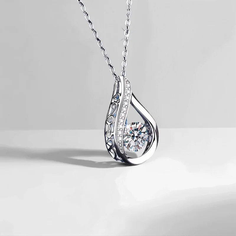 1CT GBA Certified Korean Style Delicate Water Drop Moissanite Pendant S925 Sterling Silver Necklace for Women