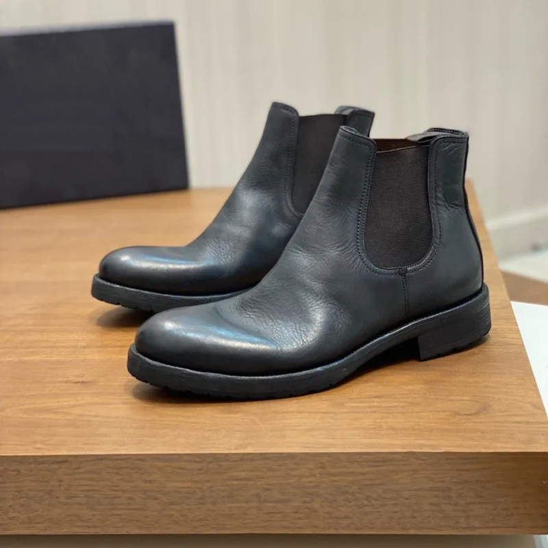British Style Aesthetic 26FW New Men Horsehide Chelsea Boots Slip On Genuine Leather Ankle Boots Fashion Men's Boots