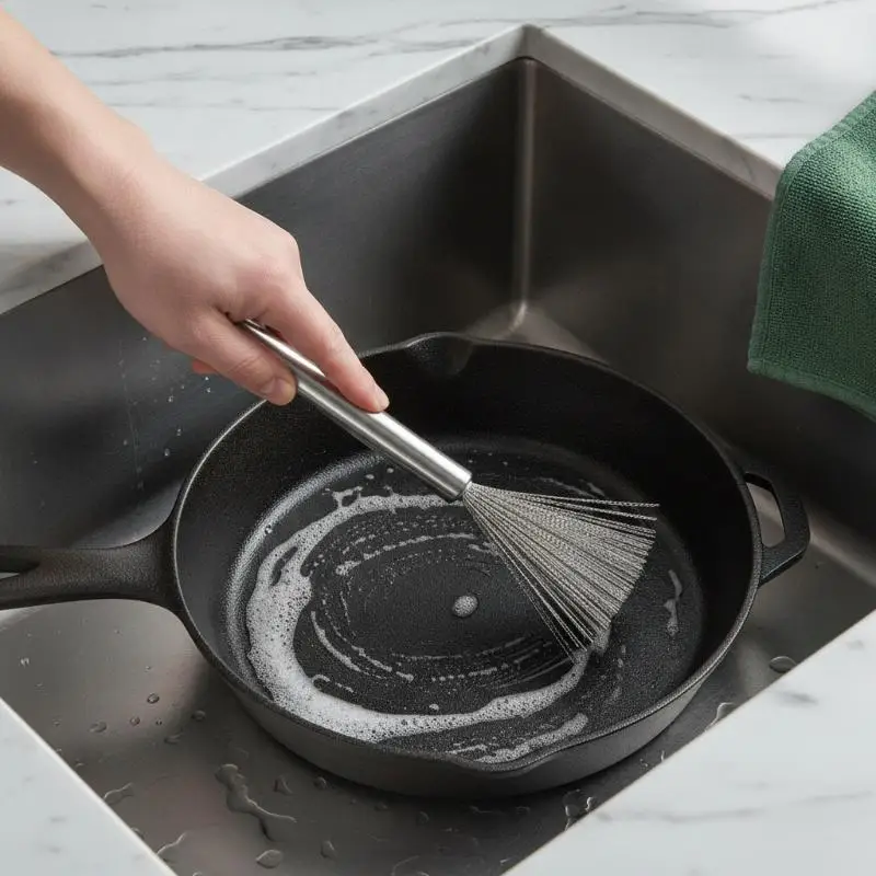 Long-Handled Pot Brush Stainless Steel Bristle Comfortable Grip for Kitchen Sinks Cookware Dishes Cleaning
