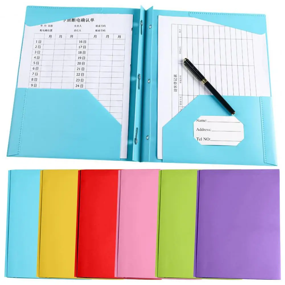 1/6Pcs File Folder with Prongs Dual Pocket Design Plastic Folders Business Card Holder Letter Size Organizer