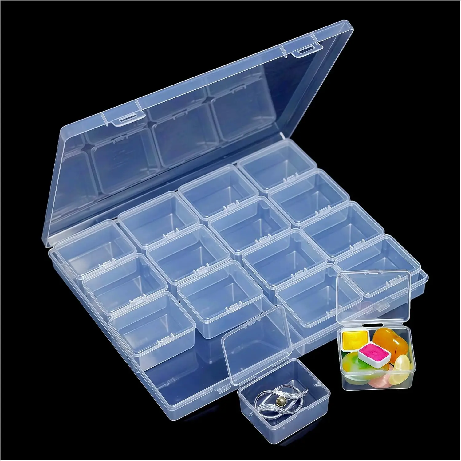 

16 Grid Bead Storage Box -Modular Square Plastic Boxes for Nestable and Individual Use,Suitable for Jewelry Earrings,Rings