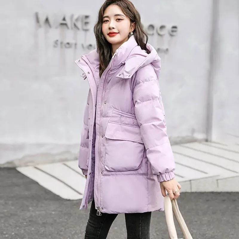 Nueva chaqueta coreana de algodón para mujer, abrigo Parker cálido y frío para invierno, ropa larga informal de algodón para mujer, chaquetas acolchadas con capucha