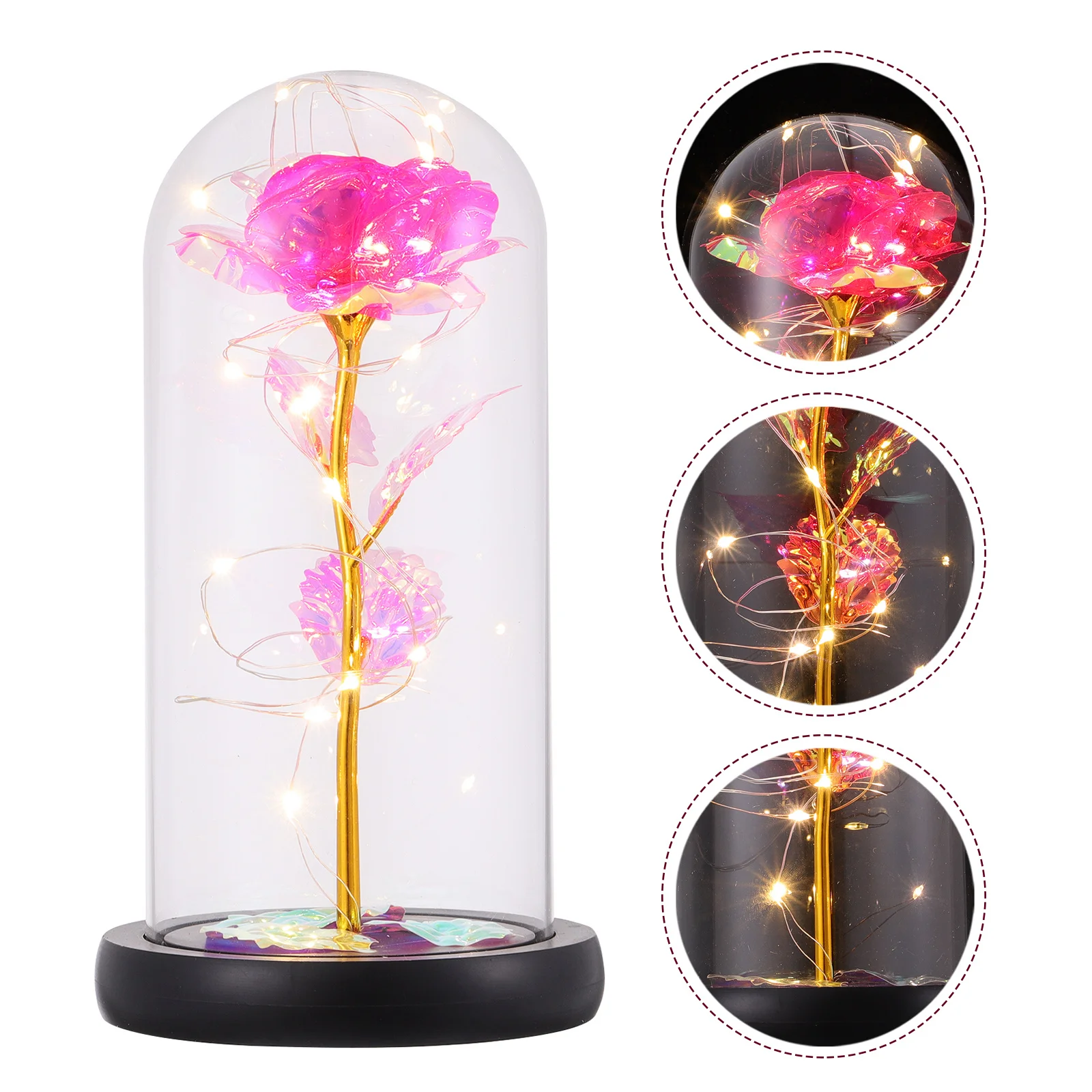 

1pc Glowing Eternal Flower Rose Led Light Glass Dome Simulation Desktop Decoration Lamp Creative Night Light Romantic Gift