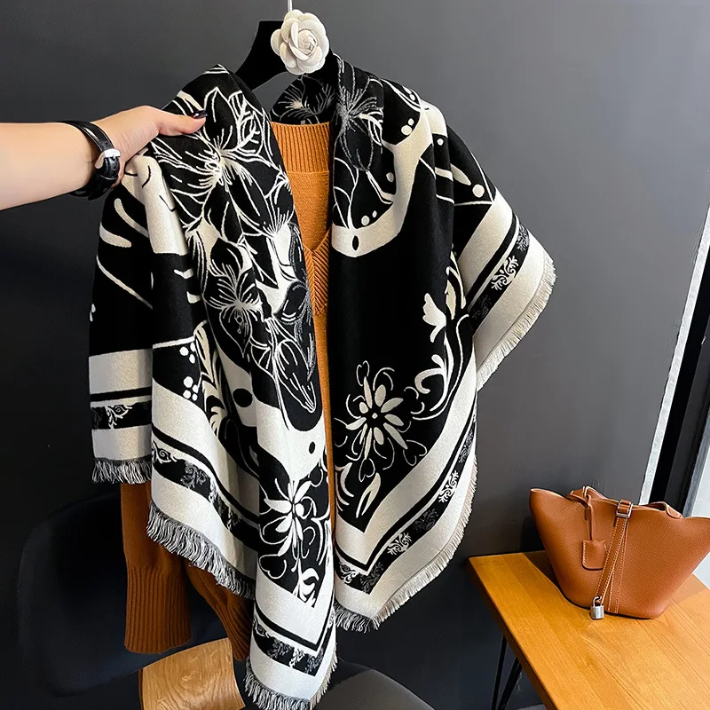 

Luxury Brand Cashmere Women Floral Scarf Winter Warm Shawl and Wrap Bandana Pashmina Female Foulard Square Thick Blanket 2024