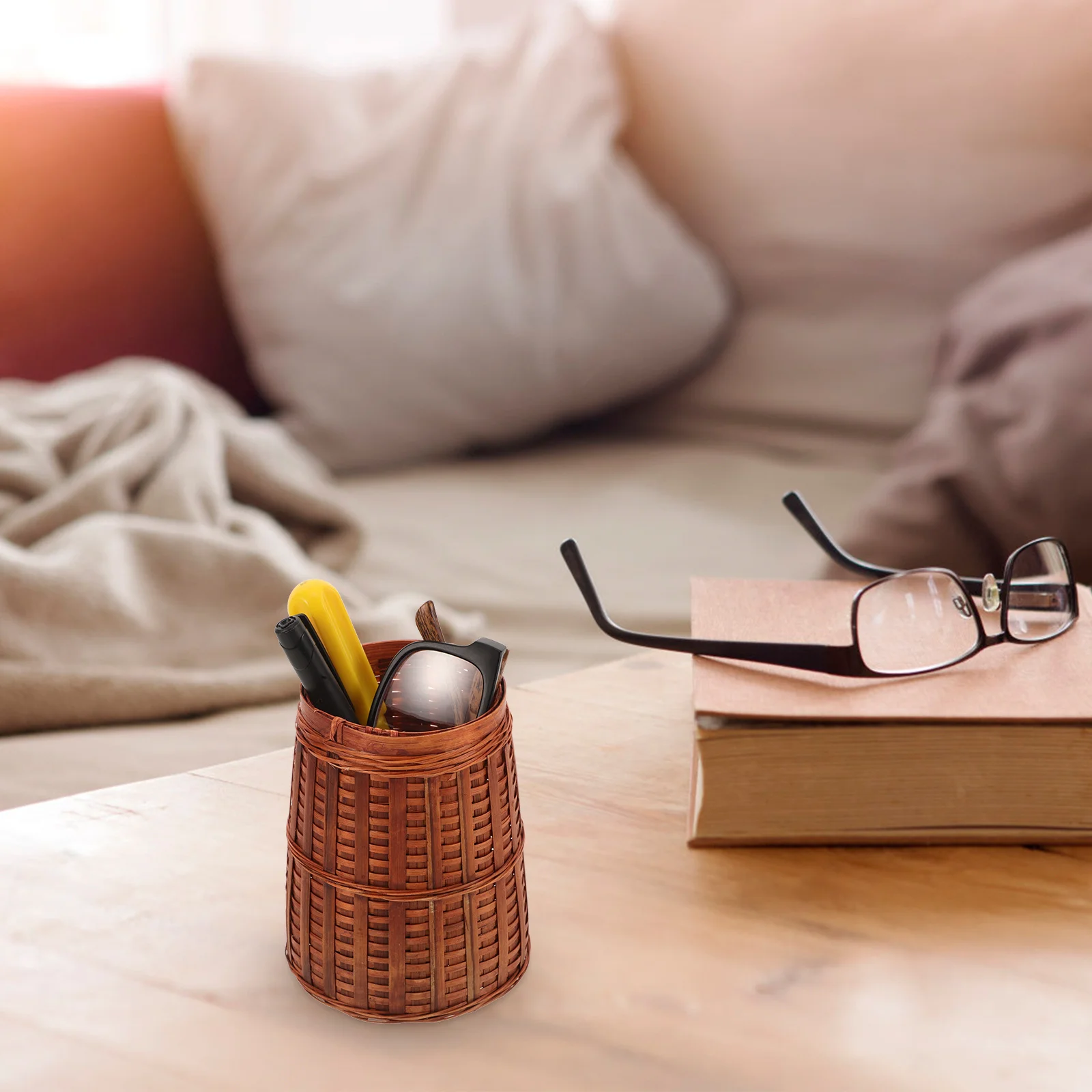 حامل قلم من الخيزران، منظم مكتب أنيق إبداعي، حامل قلم رصاص متعدد الوظائف، تخزين كوب القلم لمستلزمات الفن المنزلية المكتبية