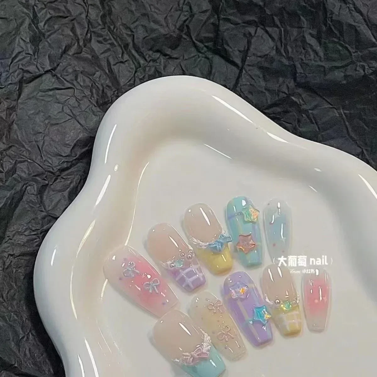 10Pcs French Handmade Press on Nails Candy Color Fake Nails Wearable Stick-on Nails False Nail Uñas Postizas Накладные Ногти 네일팁