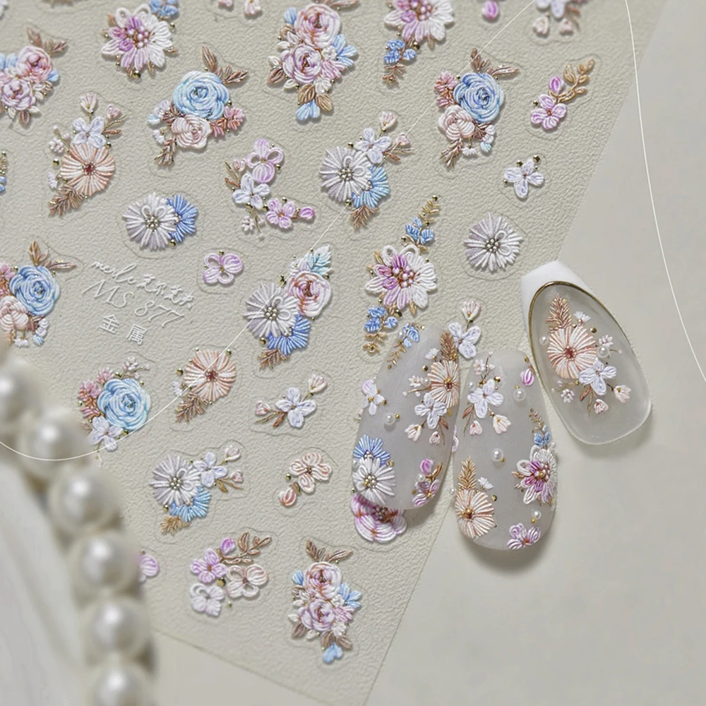 1 foglio delicato ricamato rosa nail art adesivo decalcomanie 5D petalo di rosa cursori autoadesivi squisiti fiore manicure decalcomanie