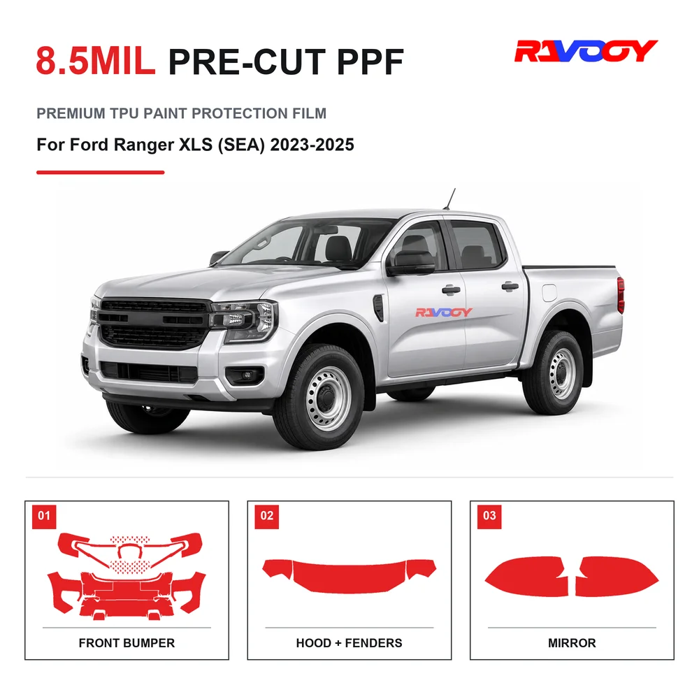 Precut PPF For Ford Ranger XLS (SEA) 2023-2025 8.5mil TPU Clear Paint Protection Film Self Healing Hydrophobic Stone Chip Guard