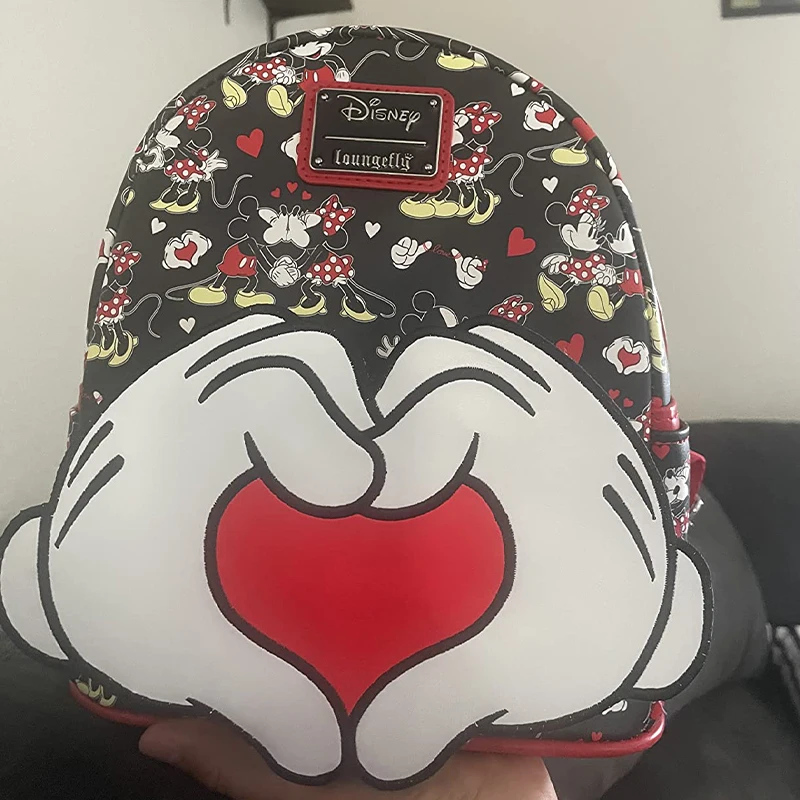 Loungefly Disney Mickey und Minnie Herz Hände Damen Doppel Strap Schulter Tasche Geldbörse Mini Rucksack