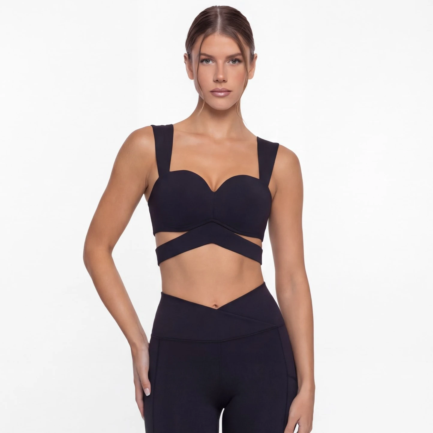 

Sports Backless Top With Chest Pads Wide Shoulder Straps Yoga Vest Slim Fit Solid Color Running Fitness Compression Pants