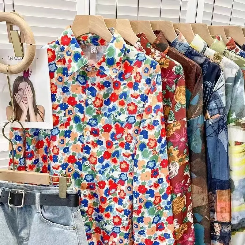 

Japanese Vintage Printed Long Sleeved Shirt Women Sunscreen Clothing Casual Flower Blouses Chic Tops 2025 New