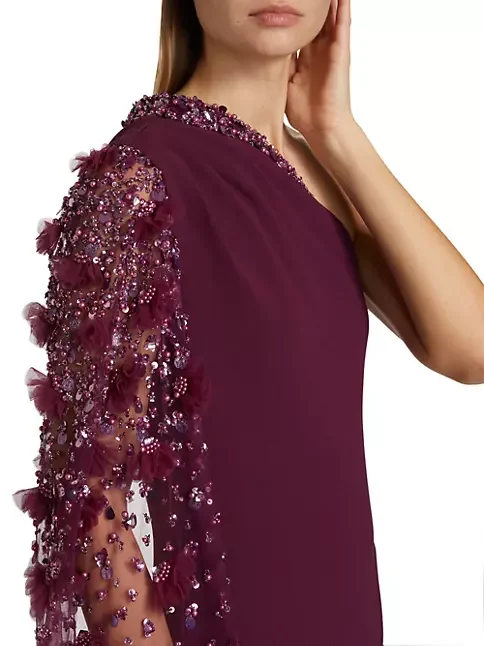 Sexy Strass Kristall verziert Cape-Ärmel Ein-Schulter-Kleid Maxi kleid neue Frauen Langarm Abendkleid langes Ballkleid