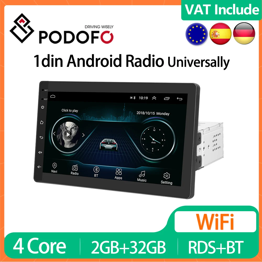 Podofo 2GB+32GB 7inch 1 Din Android Car Radio 1din Universal Car Multimedia Player Autoradio Stereo GPS Navigation RDS Head Unit