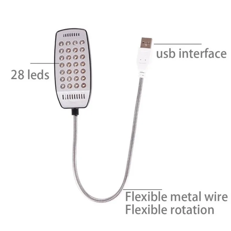 Lámpara de lectura LED con USB, luz de libro Ultra brillante, cuidado de los ojos, lámparas de mesa flexibles, lámpara de noche para PC y portátil, 28LED