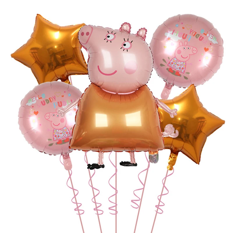 5PCS Cute Cartoon Peppa Pig Series Balloon Set Christmas Daddy Pig George Children Birthday Decor Aluminum Balloon Party Supply