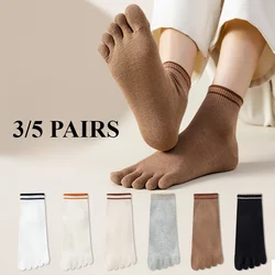 3/5 Pairs Women Five Finger Socks High Quality Cotton Toe Socks Autumn Spring Sports Athletic Ankle Socks with Five Finger