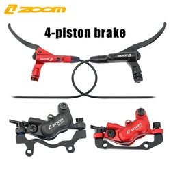 ZOOM Bike Hydraulic Disc Brake Sets 800/1400mm 4-Piston Aluminum Alloy MTB Mountain Bicycle Oil Disk Brake Front&Rear