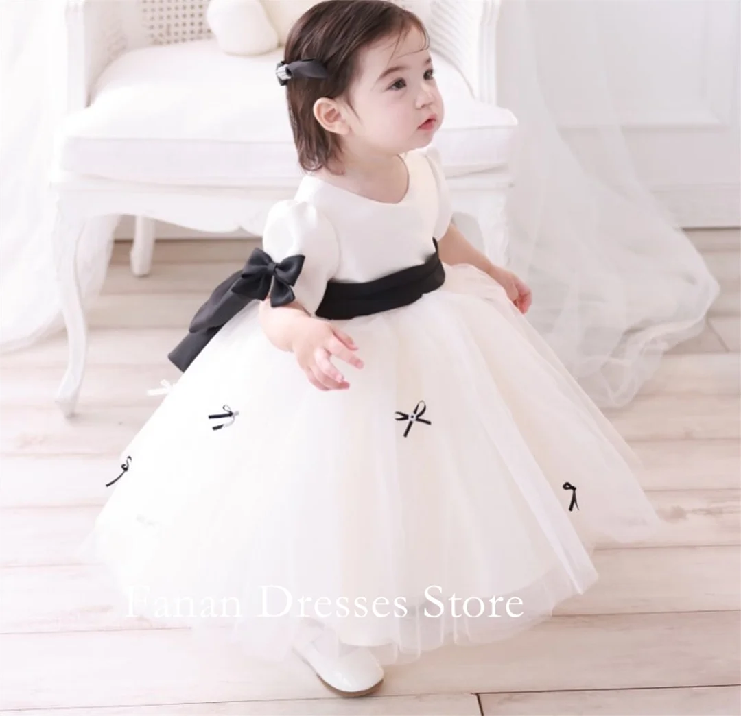

FANAN Pretty Flower Girl Dresses O-Neck Bow Elegant Princess Tulle Ball Gown For Kids Birthday Party First Communion Dress