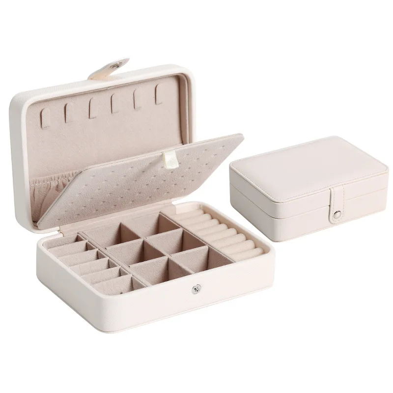 

Travel Jewelry Case Box Women PU Leather 2 Layer Jewelry Organizer Holder for Necklace Earring Rings White