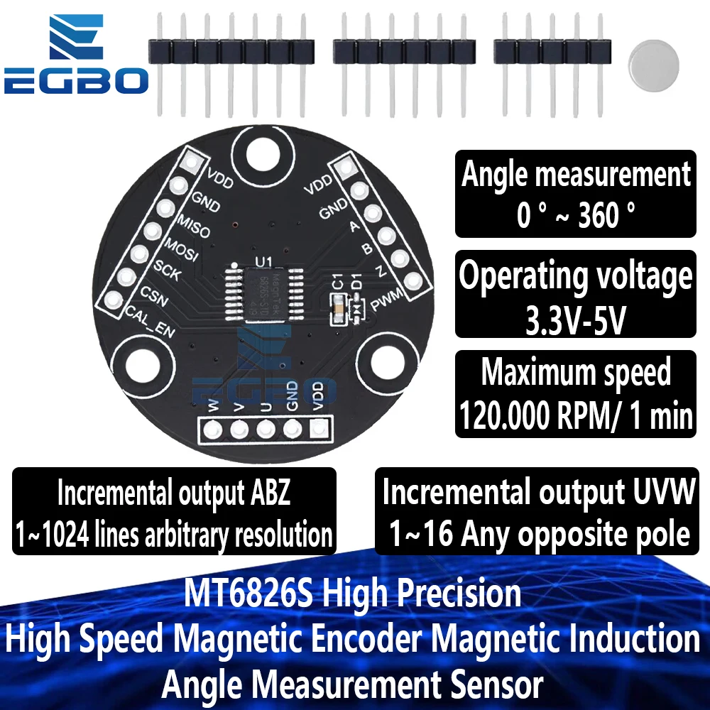 Double Hall magnetic encoder steel pipe motor code disc bobbin motor speed direction sensor tail shaft 5mm 