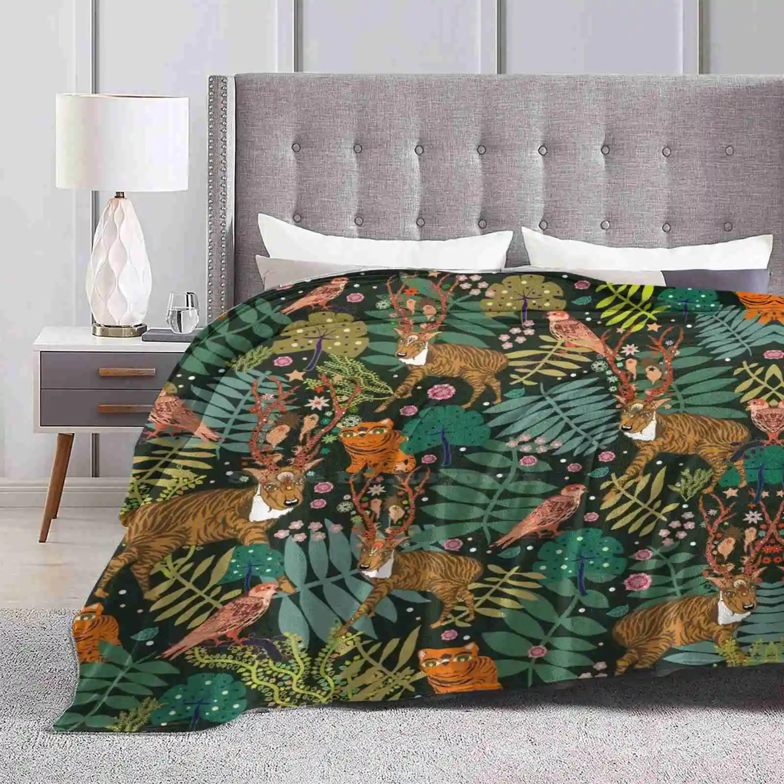 Deer Forest Soft Warm Light Thin Blanket Nature Lovely Cute Pretty Pattern Flora Bird Animal Deer Tiger Homedecor Comfort