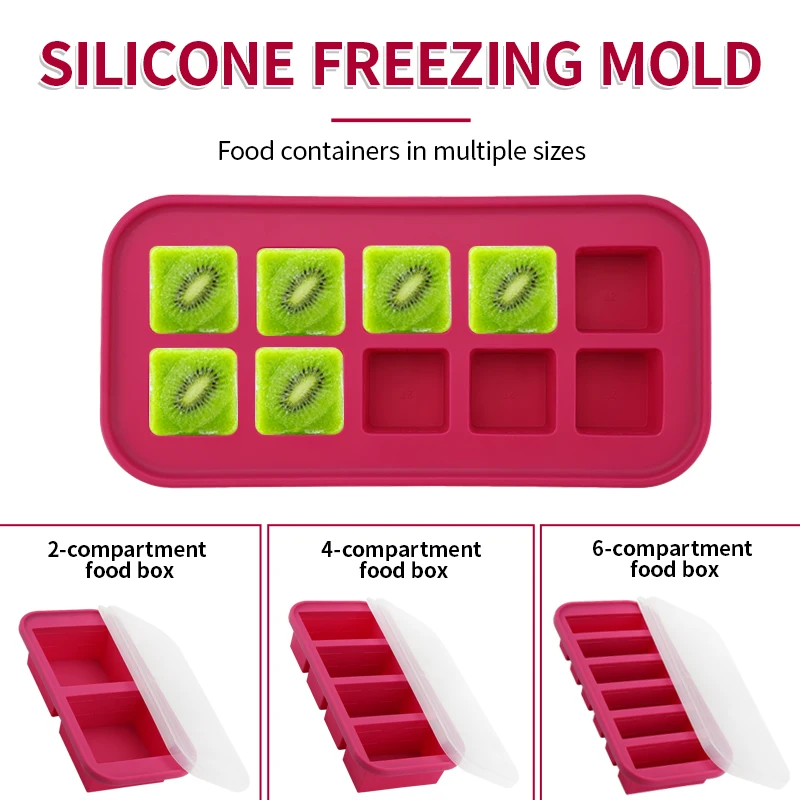 2 Or 3-Piece Silicone Freezer Tray Mold Set with Lid Storage Box Food Container for Soup Broth Meal Prep Ice Cubes Kitchen