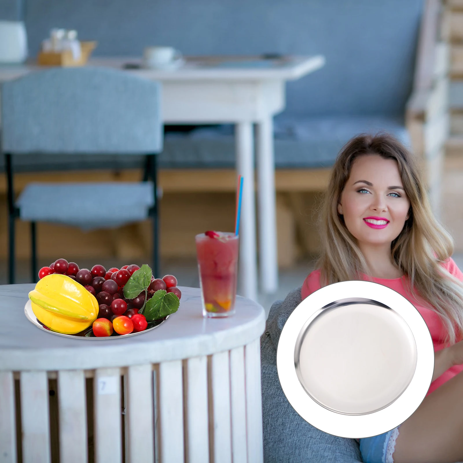 

Modern Round Fruit Dessert Tray Storage Plate Organizer Fruit Dish Dessert Dish Food Jewelry Display Metal Tray