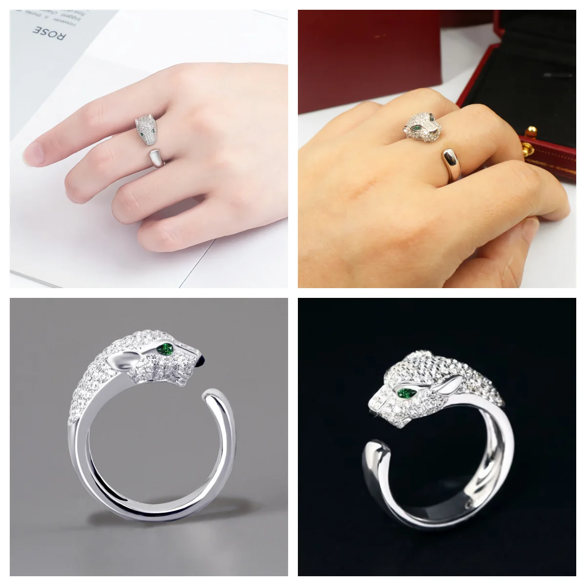 925 Sterling silver noble Crystal leopard head Rings for women casual fashion party wedding engagement Jewelry Christmas giftS