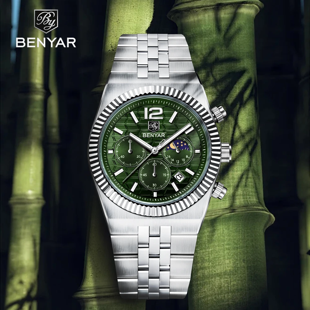 

Men's Watches 2025 New Benyar Design Wave Dial Luxury Automatic Watches For Men Business Quartz Watches Stainless Steel Watches