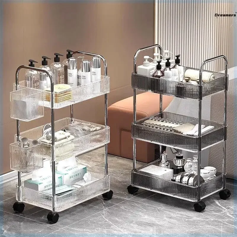 Beauty Salon Acrylic Transparent Trolley Cart Specific Skin Management Manicure Salon Trolley Storage Shelf Salon Furniture FYST