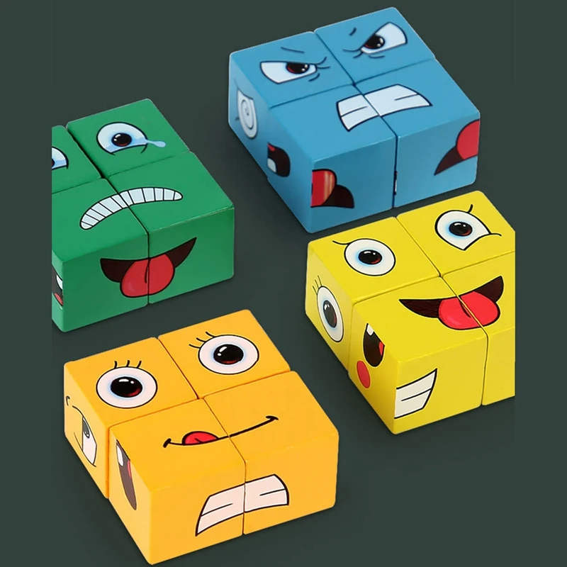 Puzzle d'expression en bois, jeu facial-proxy, blocs de volume cubique, jouets