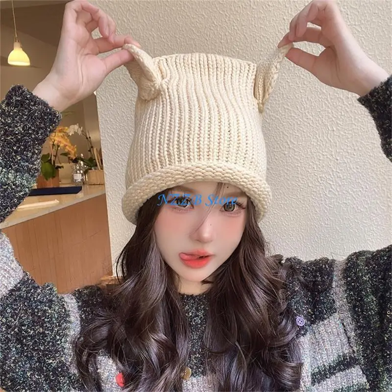 T21F قبعة دلو الأذن الجميلة للفتيات القبعات هدية لصديق قبعة صغيرة كروشيه ناعمة #4