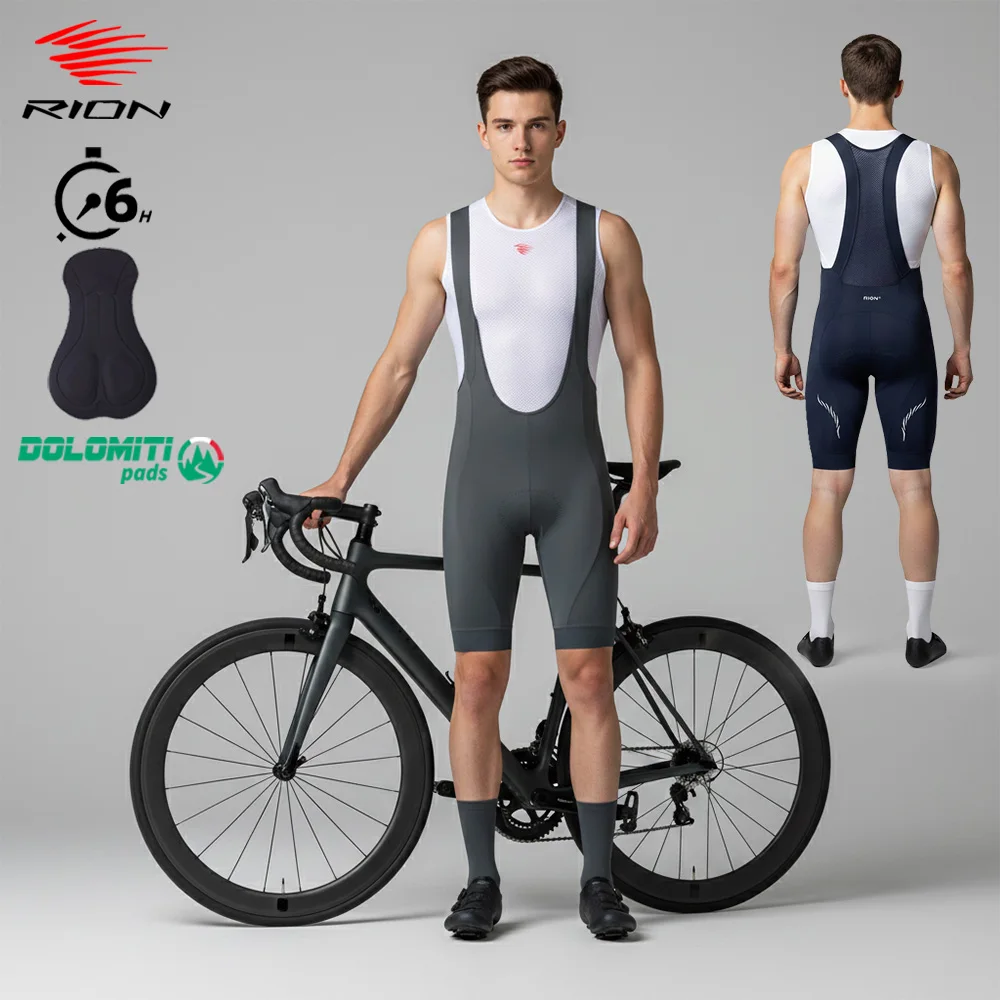 

RION Men's Cycling Bib Shorts Bicycle Tights MTB Mountain Bike Clothing Road Riding Equipment Italian Dolomiti Pads 6H Slim Fit