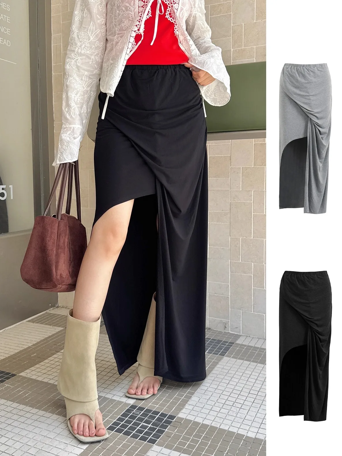 

Brand Asymmetrical Pleated f Skirt Irregular Silhouette Casual Waist Gel Fiber 5e If Brand Handbag Store