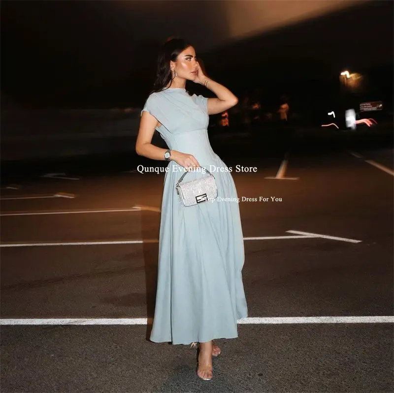 Qunque Plus Size Dubai Evening Dresses O-neck Customized A-line Party Gowns Sleeveless Fashion Satin Saudi Arabia Prom Dress