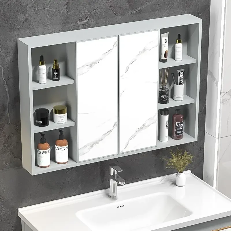 

Космический алюминиевый раздельный зеркальный шкаф для ванной комнаты, водонепроницаемая раздвижная раздвижная дверь для хранения, может блокировать скрытое зеркало, зеркало фэн-шуй