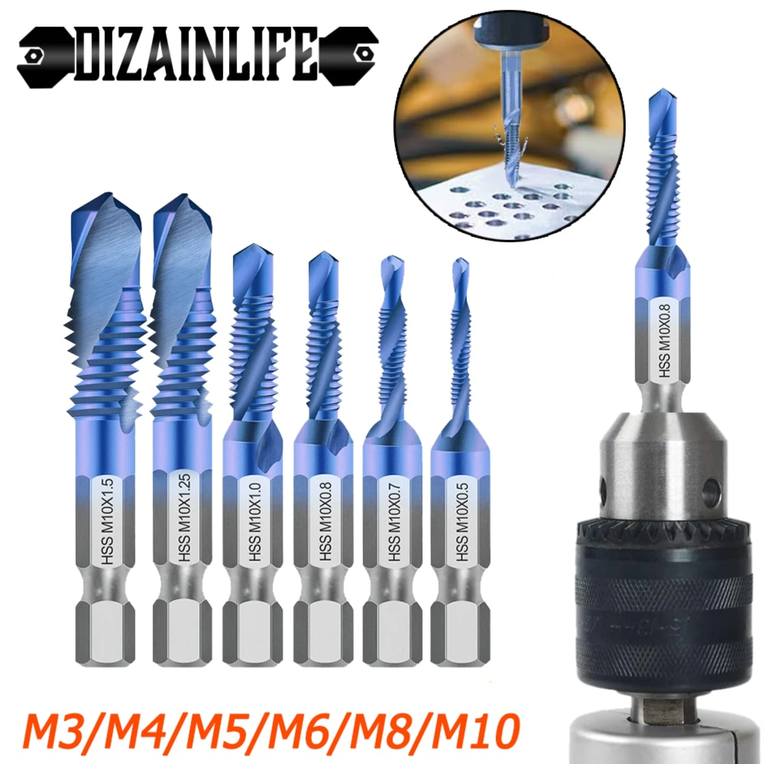 High Quality High Speed Steel Set of 6 Quick Change Hex Tool 1/4 IN for Woodworking - Premium Metric M3M10 Screw Tap Drill Bits,