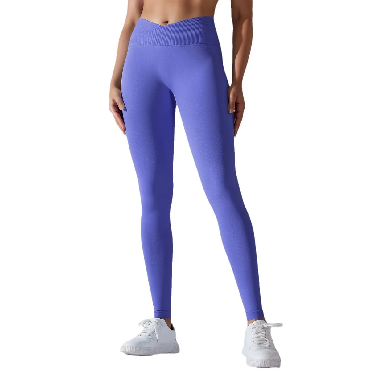 Seamless Knit Breathable Solid Color Crossover Waist Peach Butt Yoga Pants Running Fitness Nine Minute Pants Women