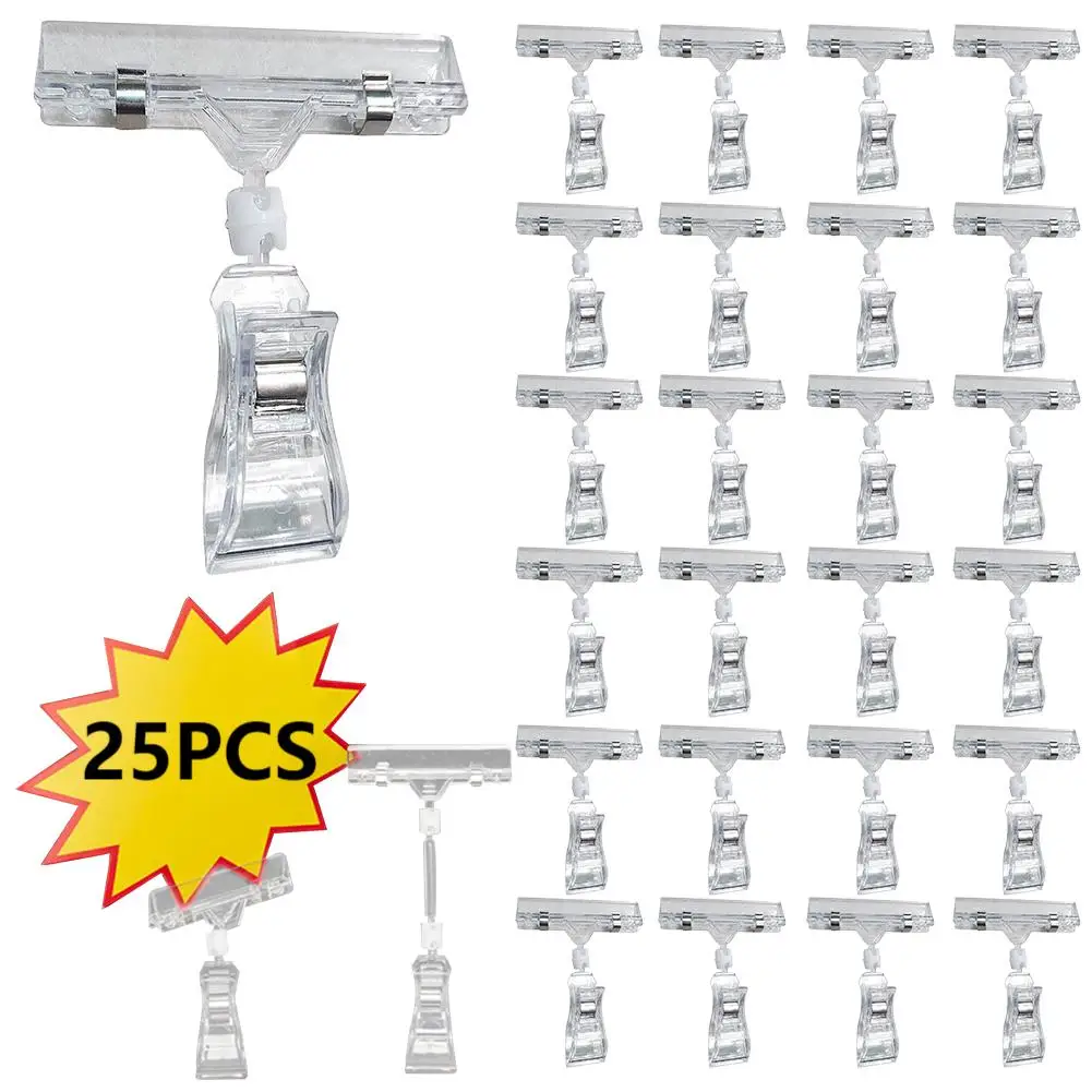 25Pcs Plastic Food Signs Clip Clear Acrylic Price Tag Clips Double Sided Display Holder Clamp ﻿Label Clip for Retail Rack Basket