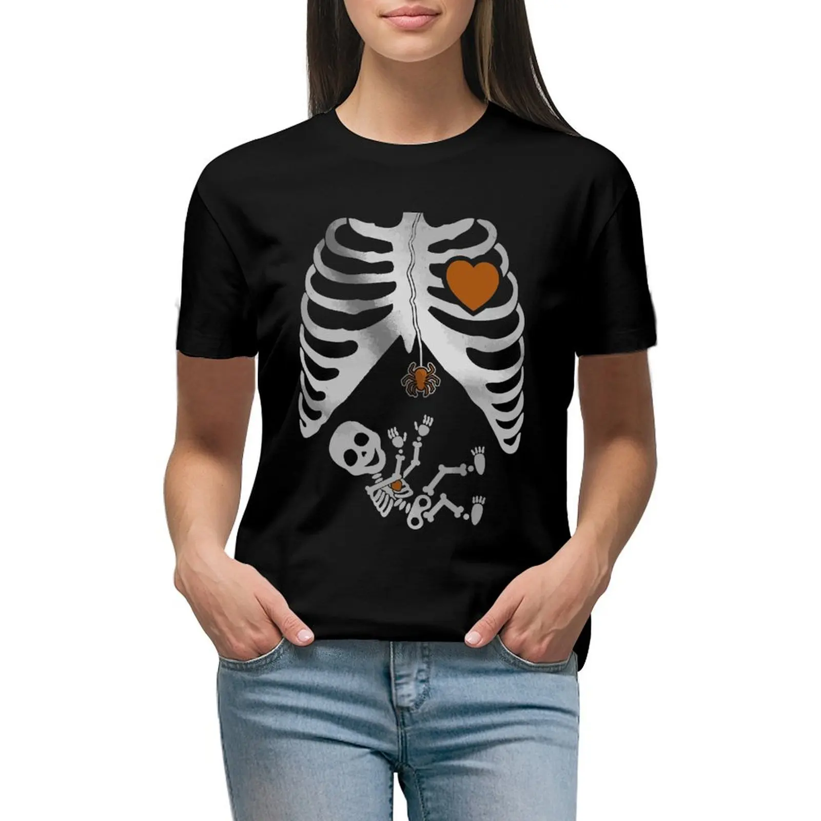 Halloween - Pregnant Skeleton Xray Costume Women T-shirt Blouse female cropped t shirts for Women