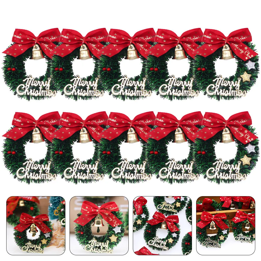 

5Pcs Hanging Xmas Wreath Mini Simulated Garland with Bow for Christmas Decor Craft Making Small Winter Holiday Decoration Set