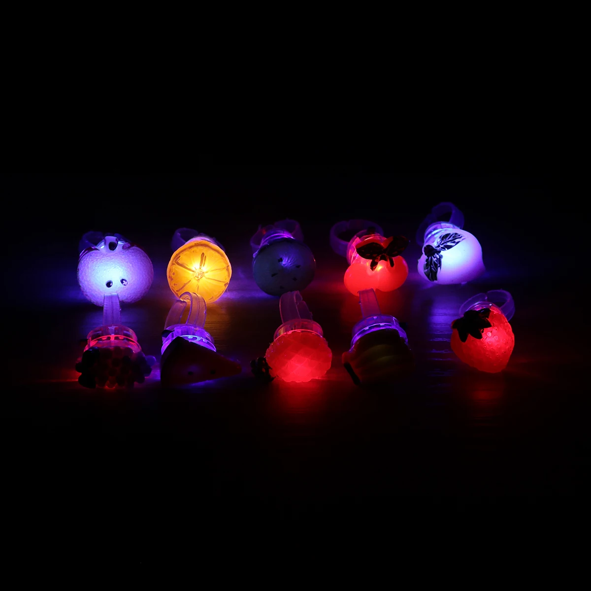 

20 Pcs Glowing Fruit Ring LED Flashing Rings Decorations Light Up