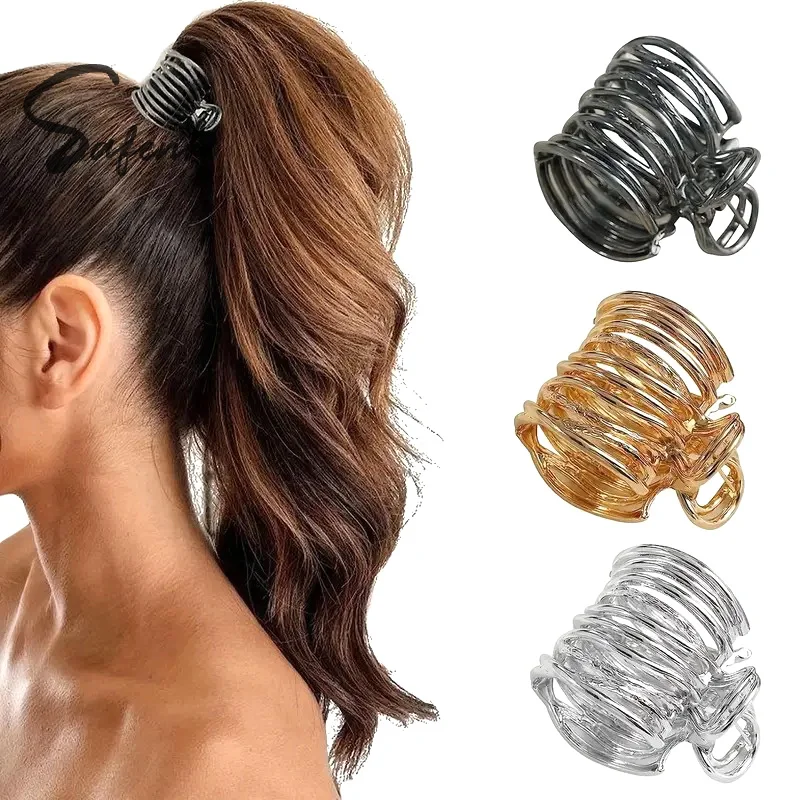 French Hollow Metal Fixed Artifact Hairpin Temperament Hair Clips Cold Wind Premium Female High Ponytail Grab Clip