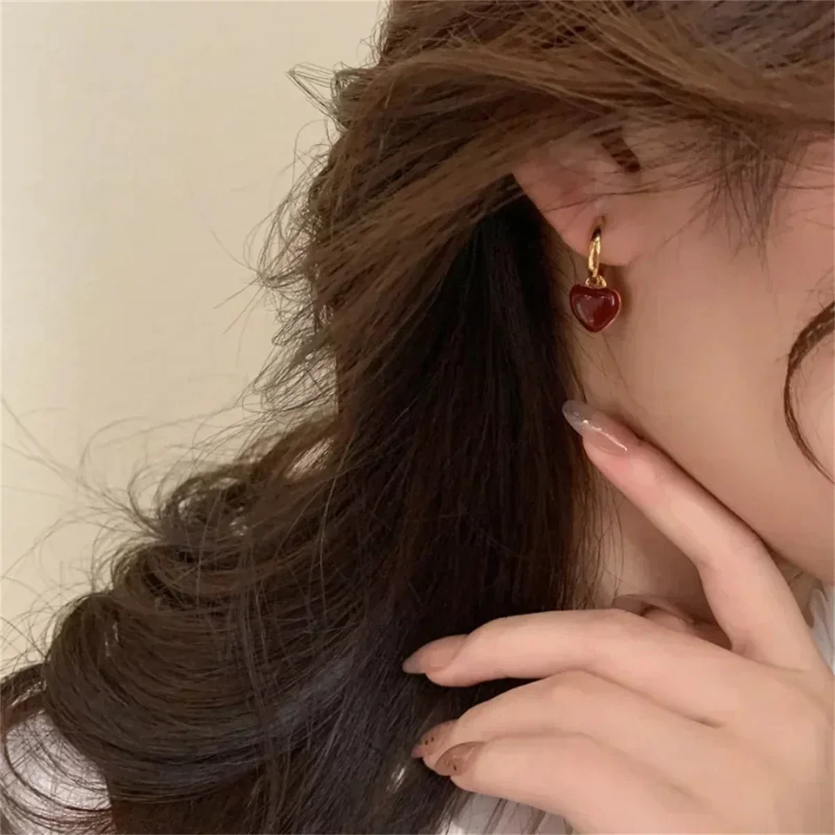 Red Epoxy Heart Shape Charm Drop Earrings Pink White Color Heart Gold Plating Cute Girl Drop Earrings Fashoin Women Earrings image 6