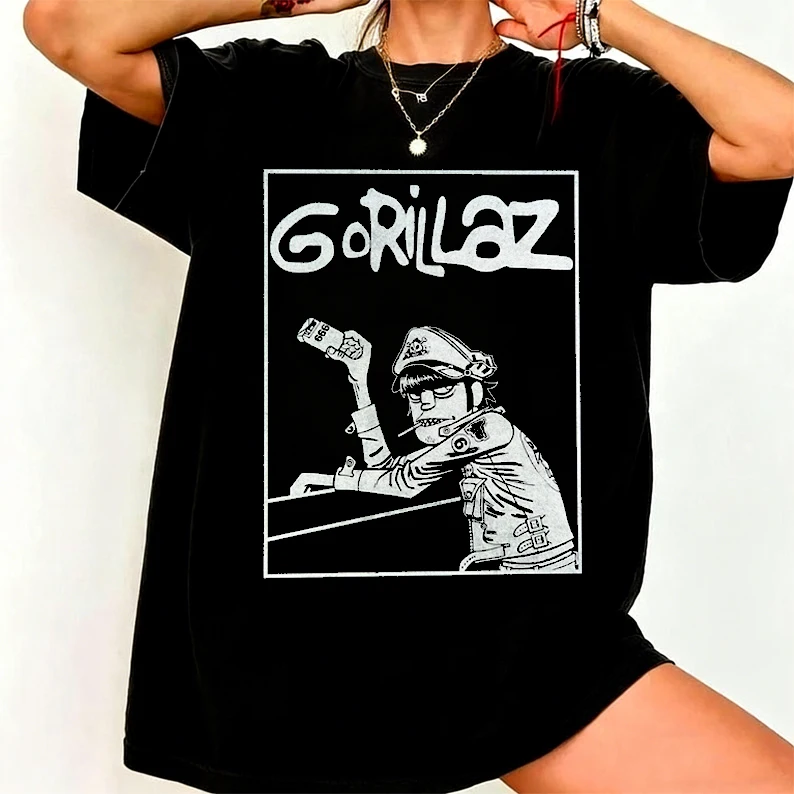 Gorillaz Murdoc 2-D Noodle Russel Gorillaz Group Members Print Short Sleeve Cotton T-shirt Vintage Y2K Harajuku Streetwear Tops