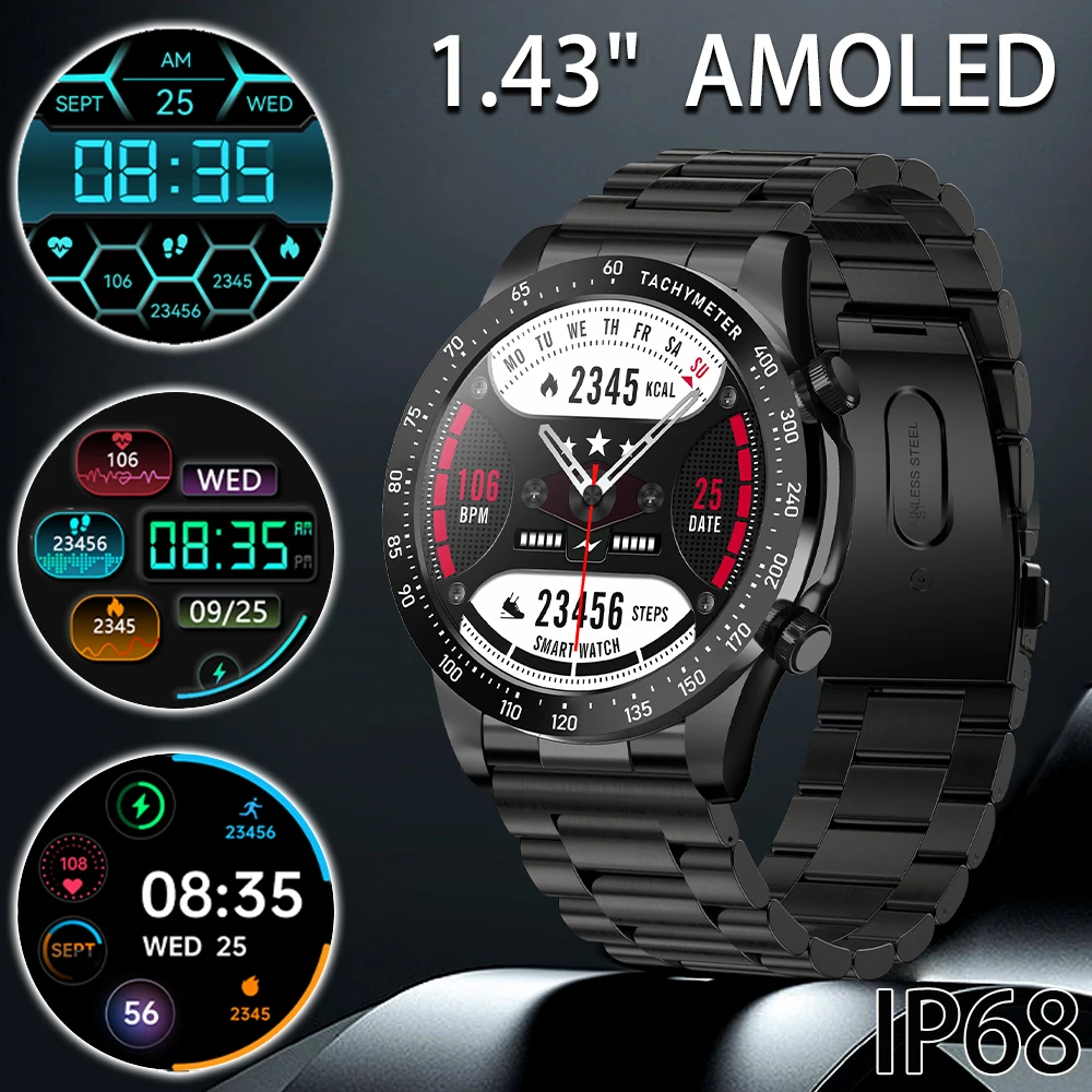 

2026 new NFC smart watch 1.43 AMOLED HD screen Bluetooth call sleep monitoring breathing exercise timing men's smart watch IP68