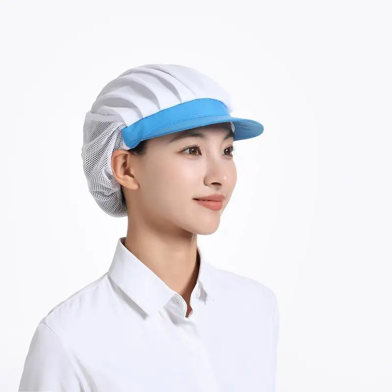 Breathable Mesh Work Hair Cover Cap with Brim Elastic Edge Reusable Washable for Restaurant Food Service Staff