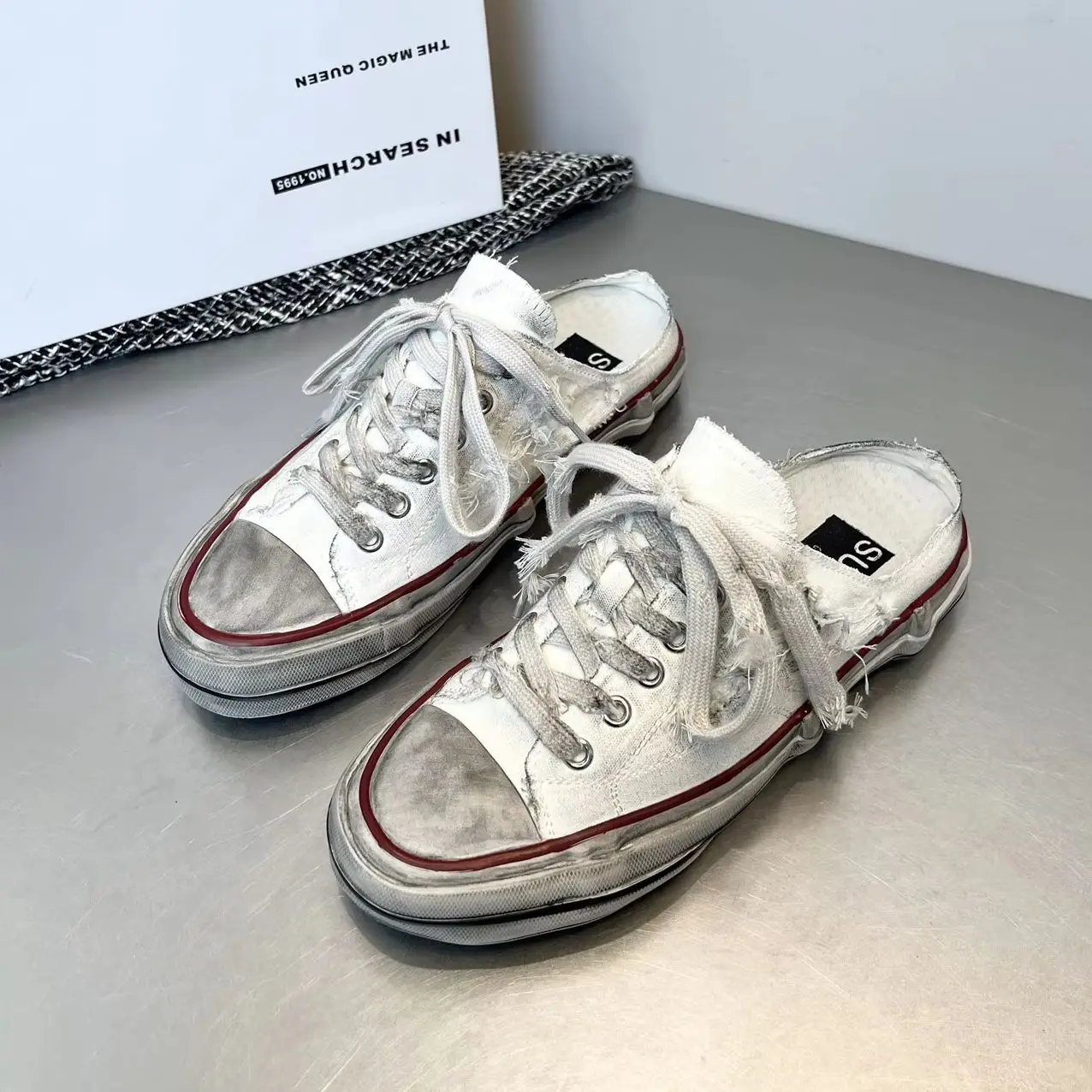 New Thick Soled Canvas Shoes Half Drag Casual Shoes Lace Up Women's Shoes Vulcanized Shoes platform shoes luxury Slip On Loafers