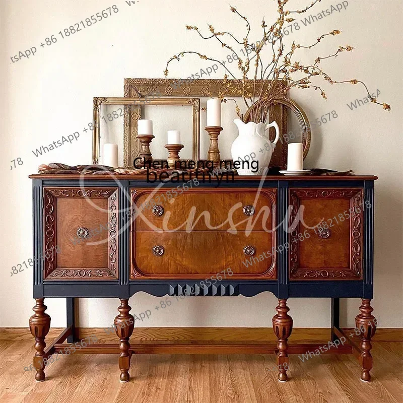 

17832 French contrasting sideboard small apartment solid wood entrance cabinet American restaurant storage tea cabinet